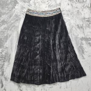 Vintage Anne Carson Skirt Womens 8 Black Pleated Velvet Broomstick Midi Beaded‎